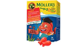 MÖLLER'S Omega-3 Jelly Fish Strawberry Chewable Tablets, 36 pcs