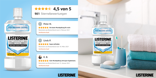 LISTERINE Erweiterte weiße Mundspülung, 600 ml