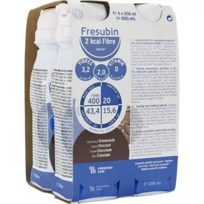 FRESUBIN 2 kcal Fiber DRINK Chocolate Drinking Bottle, 4X200 ml