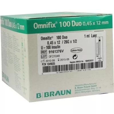 OMNIFIX Duo 100 insulin syringes 1 ml, 100X1 ml