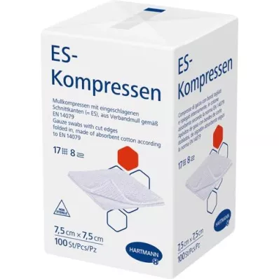 ES-KOMPRESSEN non-sterile 7.5x7.5 cm 8-fold, 100 pieces ES-KOMPRESSEN non-sterile 7.5x7.5 cm 8-fold, 100 pieces