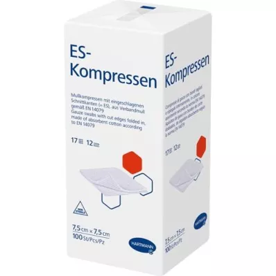 ES-KOMPRESSEN non-sterile 7.5x7.5 cm 12-fold, 100 pcs ES-KOMPRESSEN non-sterile 7.5x7.5 cm 12-fold, 100 pcs