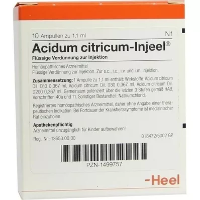 ACIDUM CITRICUM INJEEL Ampoules, 10 pcs ACIDUM CITRICUM INJEEL Ampoules, 10 pcs