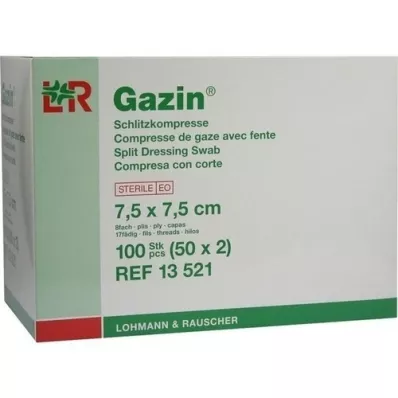 GAZIN Slit compresses 7.5x7.5 cm sterile 8-fold, 50x2 pieces GAZIN Slit compresses 7.5x7.5 cm sterile 8-fold, 50x2 pieces