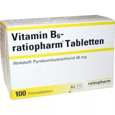 VITAMIN B6-RATIOPHARM 40 mg film-coated tablets, 100 pcs VITAMIN B6-RATIOPHARM 40 mg film-coated tablets, 100 pcs