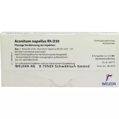 ACONITUM NAPELLUS Rh D 30 ampoules, 8X1 ml ACONITUM NAPELLUS Rh D 30 ampoules, 8X1 ml