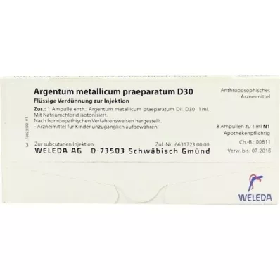 ARGENTUM METALLICUM praeparatum D 30 ampoules, 8 pcs