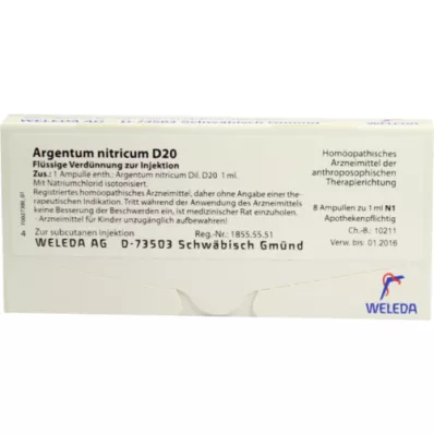 ARGENTUM NITRICUM D 20 ampoules, 8X1 ml