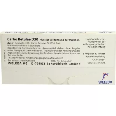 CARBO BETULAE D 30 ampoules, 8X1 ml CARBO BETULAE D 30 ampoules, 8X1 ml