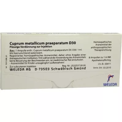 CUPRUM METALLICUM praep.D 30 ampoules, 8X1 ml CUPRUM METALLICUM praep.D 30 ampoules, 8X1 ml