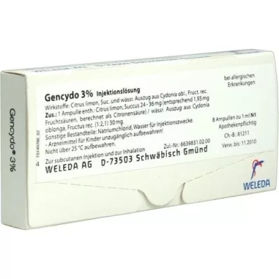 GENCYDO 3% injection solution, 8 pcs GENCYDO 3% injection solution, 8 pcs