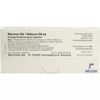 MARMOR D 6/Stibium D 6 aa ampoules, 8X1 ml MARMOR D 6/Stibium D 6 aa ampoules, 8X1 ml