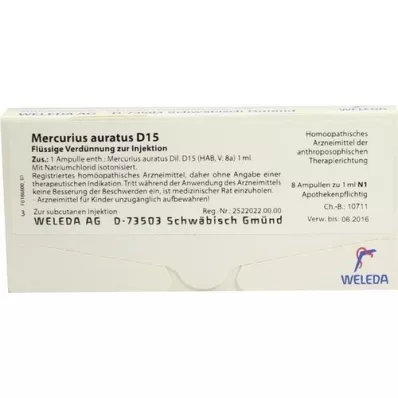 MERCURIUS AURATUS D 15 ampoules, 8X1 ml MERCURIUS AURATUS D 15 ampoules, 8X1 ml