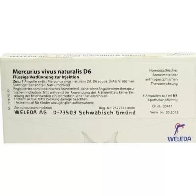 MERCURIUS VIVUS NATURALIS D 6 ampoules, 8X1 ml MERCURIUS VIVUS NATURALIS D 6 ampoules, 8X1 ml
