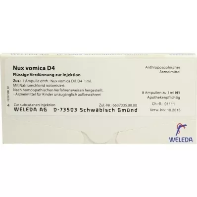 NUX VOMICA D 4 ampoules, 8X1 ml NUX VOMICA D 4 ampoules, 8X1 ml