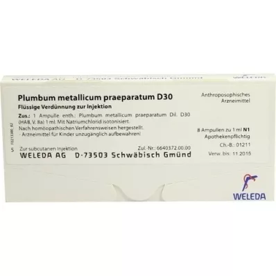 PLUMBUM METALLICUM praep.D 30 ampoules, 8X1 ml PLUMBUM METALLICUM praep.D 30 ampoules, 8X1 ml
