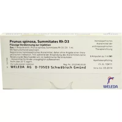PRUNUS SPINOSA SUMMITATES Rh D 3 ampoules, 8X1 ml