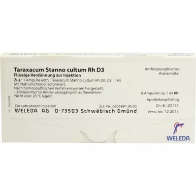 TARAXACUM STANNO cultum RH D 3 ampoules, 8X1 ml TARAXACUM STANNO cultum RH D 3 ampoules, 8X1 ml