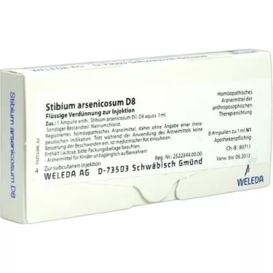 STIBIUM ARSENICOSUM D 8 ampoules, 8X1 ml STIBIUM ARSENICOSUM D 8 ampoules, 8X1 ml
