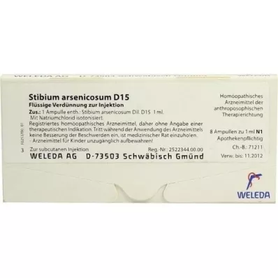 STIBIUM ARSENICOSUM D 15 ampoules, 8X1 ml STIBIUM ARSENICOSUM D 15 ampoules, 8X1 ml