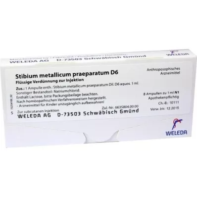 STIBIUM METALLICUM PRAEPARATUM D 6 ampoules, 8X1 ml STIBIUM METALLICUM PRAEPARATUM D 6 ampoules, 8X1 ml