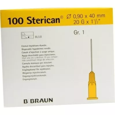 STERICAN Cannulas Luer-Lok 0.90x40 mm size 1 yellow, 100 pieces STERICAN Cannulas Luer-Lok 0.90x40 mm size 1 yellow, 100 pieces