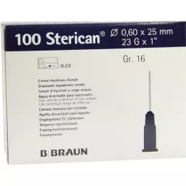 STERICAN Cannulas Luer-Lok 0.60x25 mm size 16 blue, 100 pieces