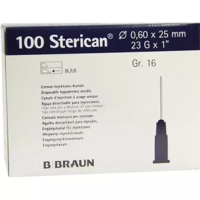 STERICAN Cannulas Luer-Lok 0.60x25 mm size 16 blue, 100 pieces STERICAN Cannulas Luer-Lok 0.60x25 mm size 16 blue, 100 pieces