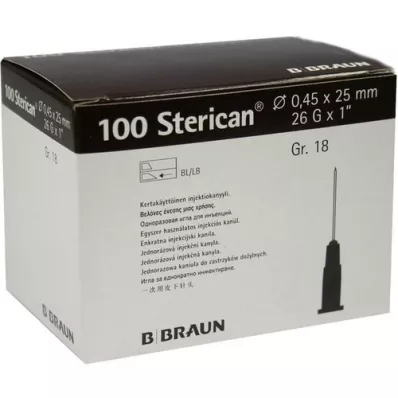 STERICAN Cannulas Luer-Lok 0.45x25 mm size 18 brown, 100 pieces STERICAN Cannulas Luer-Lok 0.45x25 mm size 18 brown, 100 pieces