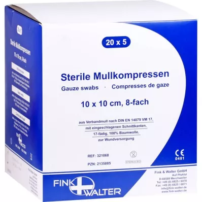 MULLKOMPRESSEN 10x10 cm sterile 8-fold, 20X5 pcs MULLKOMPRESSEN 10x10 cm sterile 8-fold, 20X5 pcs