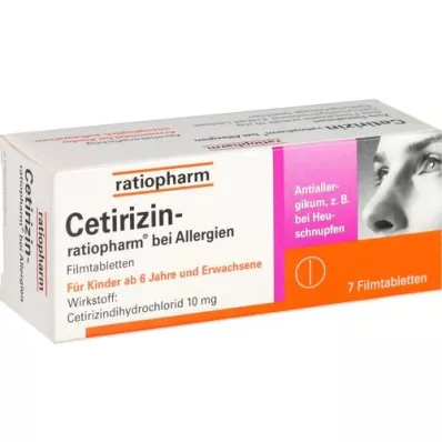 CETIRIZIN-ratiopharm for allergies 10 mg film tablet, 7 pcs