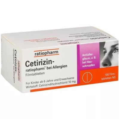 CETIRIZIN-ratiopharm for allergies 10 mg film tablet, 100 pcs CETIRIZIN-ratiopharm for allergies 10 mg film tablet, 100 pcs
