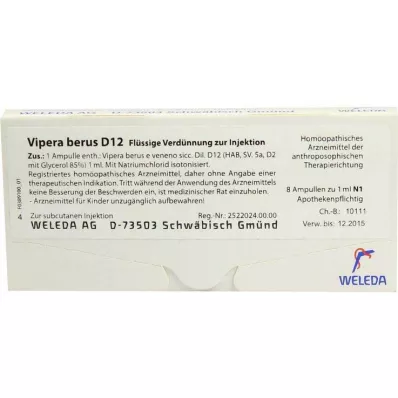 VIPERA BERUS D 12 Ampoules, 8X1 ml VIPERA BERUS D 12 Ampoules, 8X1 ml