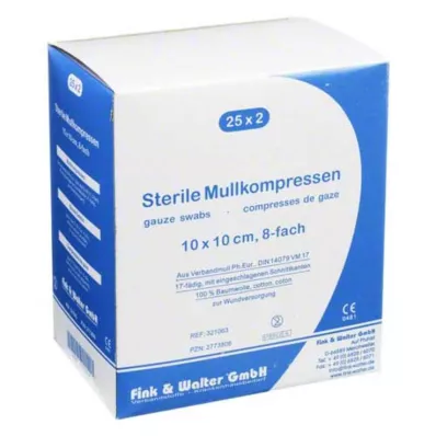 MULLKOMPRESSEN 10x10 cm sterile 8x, 25X2 pcs MULLKOMPRESSEN 10x10 cm sterile 8x, 25X2 pcs