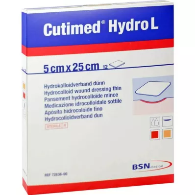 CUTIMED Hydro L Hydrocolloid dressing thin 5x25 cm, 12 pcs CUTIMED Hydro L Hydrocolloid dressing thin 5x25 cm, 12 pcs