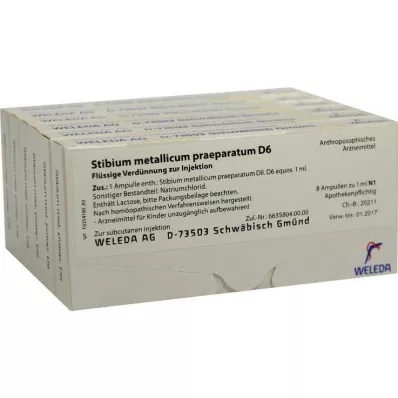 STIBIUM METALLICUM PRAEPARATUM D 6 Ampoules, 48X1 ml STIBIUM METALLICUM PRAEPARATUM D 6 Ampoules, 48X1 ml