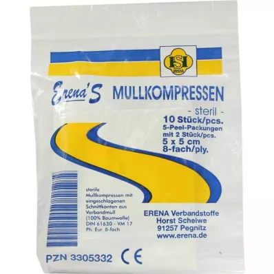 ERENA Gauze compress, 5x5 cm, sterile, 8x5, 5X2 pcs ERENA Gauze compress, 5x5 cm, sterile, 8x5, 5X2 pcs