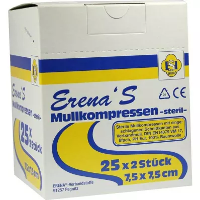 ERENA Gauze compress 7.5x7.5 cm sterile 8x, 25X2 pcs ERENA Gauze compress 7.5x7.5 cm sterile 8x, 25X2 pcs
