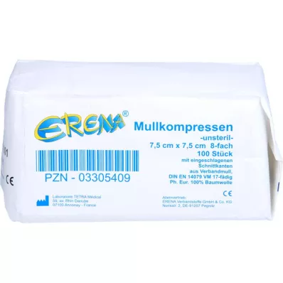 ERENA Gauze compress 7.5x7.5 cm non-sterile 8x, 100 pcs