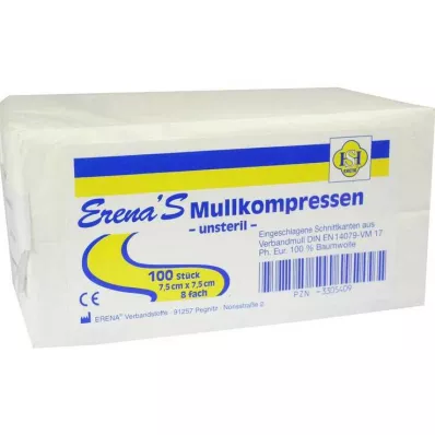 ERENA Gauze compress 7.5x7.5 cm non-sterile 8x, 100 pcs