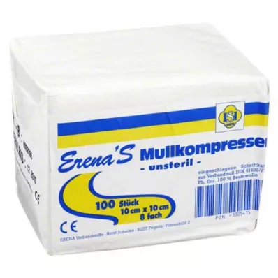 ERENA Gauze compress 10x10 cm non-sterile 8x, 100 pcs ERENA Gauze compress 10x10 cm non-sterile 8x, 100 pcs