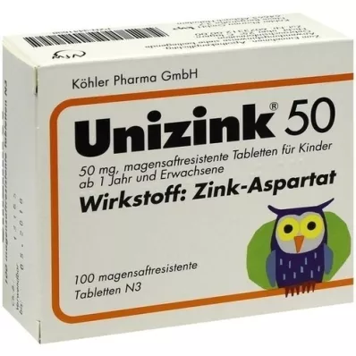 UNIZINK 50 enteric-coated tablets, 100 pcs