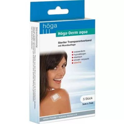 HÖGA-DERM aqua ste.Transp.Dressing.with.Wound.Res.5x7 cm, 5 pcs