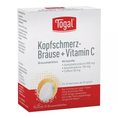 TOGAL Headache Effervescent + Vit.C Effervescent Tablets, 20 pcs TOGAL Headache Effervescent + Vit.C Effervescent Tablets, 20 pcs