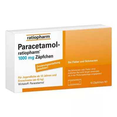 PARACETAMOL-ratiopharm 1,000 mg suppositories, 10 pcs PARACETAMOL-ratiopharm 1,000 mg suppositories, 10 pcs