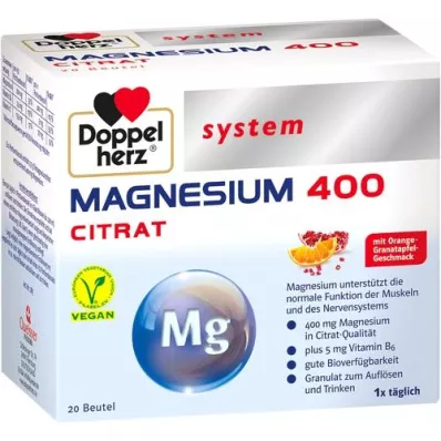 DOPPELHERZ Magnesium 400 Citrate system Granules, 20 pcs