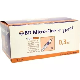 BD MICRO-FINE+ insulin syringe 0.3 ml U100 0.3x8 mm, 100 pcs