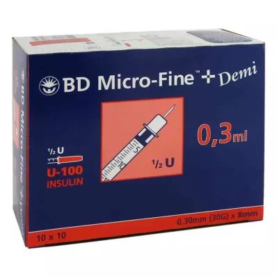BD MICRO-FINE+ insulin syringe 0.3 ml U100 0.3x8 mm, 100 pcs