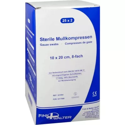 MULLKOMPRESSEN 10x20 cm sterile 8x, 25X2 pcs
