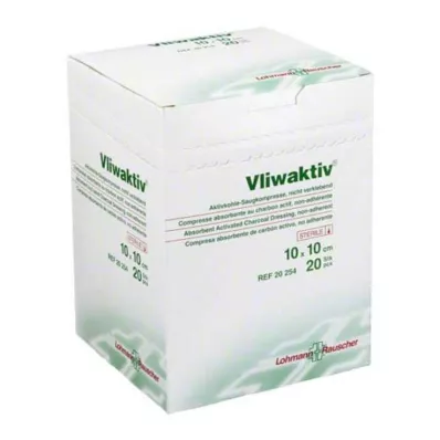 VLIWAKTIV Activated charcoal suction comp. sterile 10x10 cm, 20 pcs